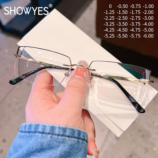 Model 1007 Business Men Luxury Bluelight Blocking Rimless Myopia Glasses Simple and Generous Prescription Eyeglasses optical lenses for men