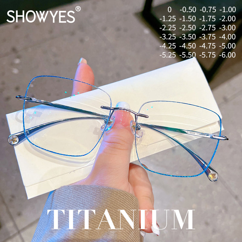 Model 8888 2022 Trend Oversized Square Titanium Anti Blue Light Glasses Myopia Women Computer Prescription Eyewear Temples With Lucky Star