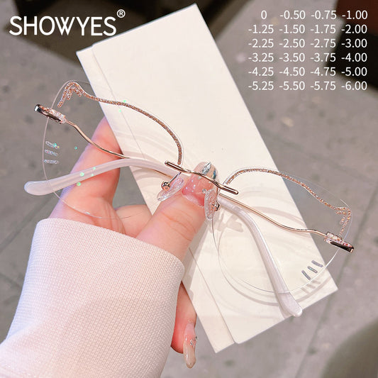 Model 692 Cute Cat Pattern Lenses Women Myopia Glasses Anti Blue Light Filter Eyeglasses Custom Prescription Lady Zero Decorate Eyewear