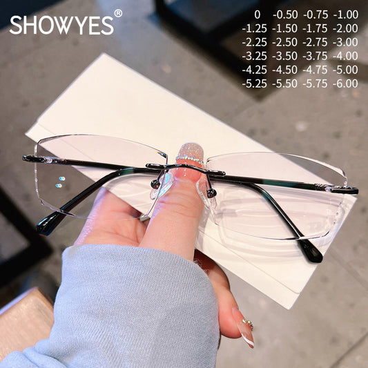 Model 726 2022 Trend Bluelight Blocking Filter Rimless Glasses Myopia Men Business Style Prescription Eyeglasses Optical Lenses for Men's