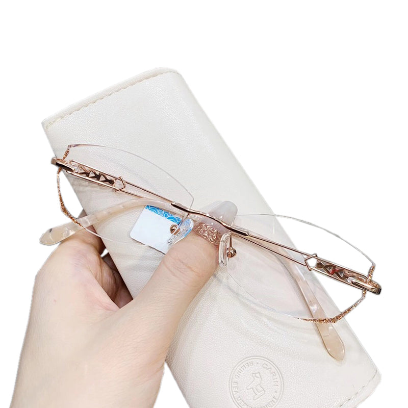 Model 8045 High Quality Anti Blue Light Prescription Glasses Women Rimless Computer Eyeglasses Customized Big Diamond Myopia Eyewear