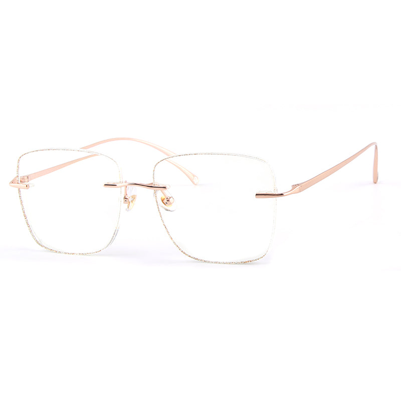 Model 8888 Oversized Bluelight Blocking Filter Rimless Glasses Myopia Women Eyeglasses Star Legs With Rhinestone Fashion Girl Ti Eyewear