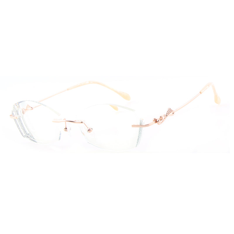 Model 8089 New Rimless Women's Myopia Glasses Butterfly Decorative Pattern Anti Blue Light Blocking Eyewear Frameless Computer Eyeglasses