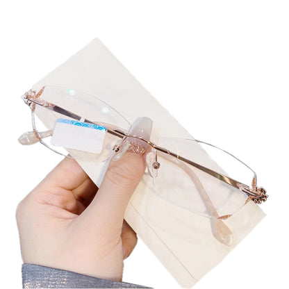 Model 8042 Anti Blue Light Glasses Women Rimless Eyeglasses Snowflake Style Frame Computer Prescription Frameless Diamond Cutting Eyewear