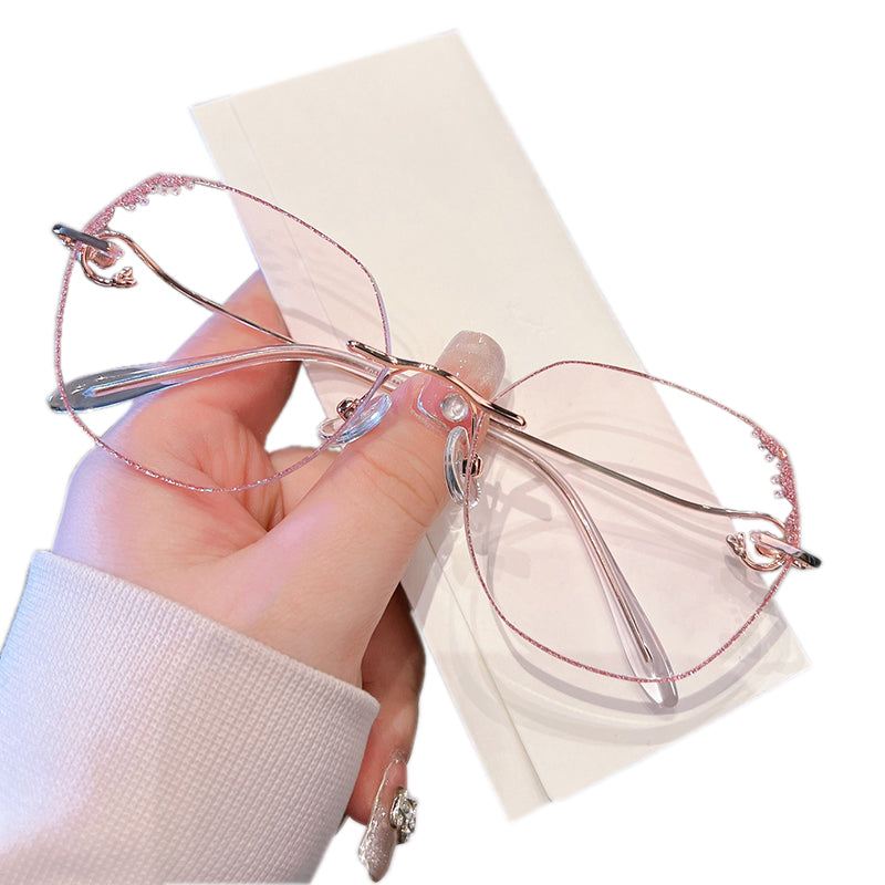 Model 5049 Oversized Blue Light Blocking Women's Myopia Glasses Computer Eyeglasses Purple With Rhinestone Fashion Girl Frameless Eyewear