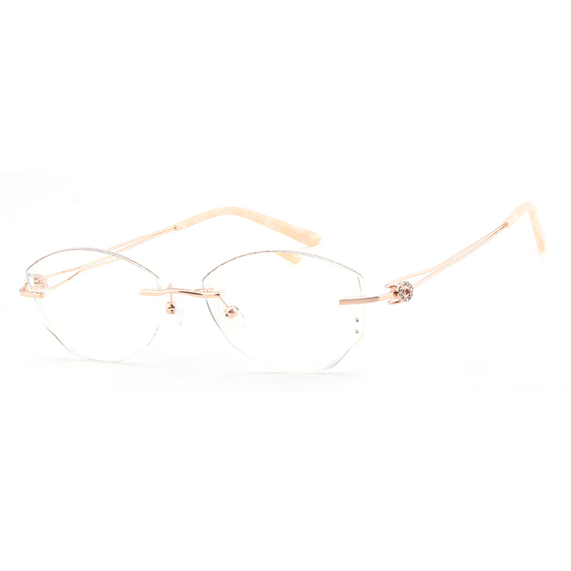 Model 1096 Oversized Anti Blue Light Filter Rimless Myopia Glasses Women Computer Eyeglasses Customized Rhinestone Elegant Lady Eyewear