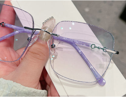 Model 8130 New Oversized Square Anti Blue Light Myopia Women's Eyeglasses Lady Prescription Eyewear Noble Purple Lenses and Temples Glasses