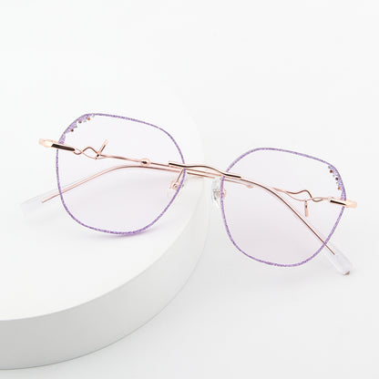 Gafas elegantes de moda para mujer con diamantes morados, gafas sin montura, gafas encantadoras con prescripción personalizada y luz azul