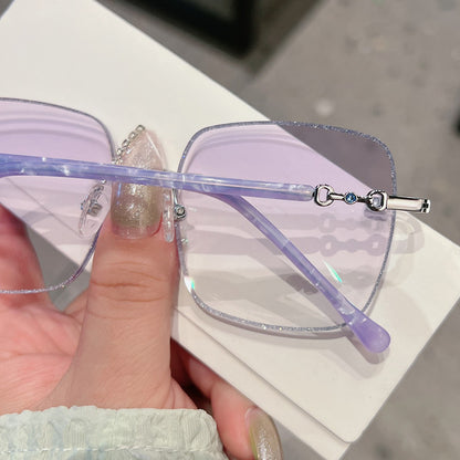 Model 8130 New Oversized Square Anti Blue Light Myopia Women's Eyeglasses Lady Prescription Eyewear Noble Purple Lenses and Temples Glasses