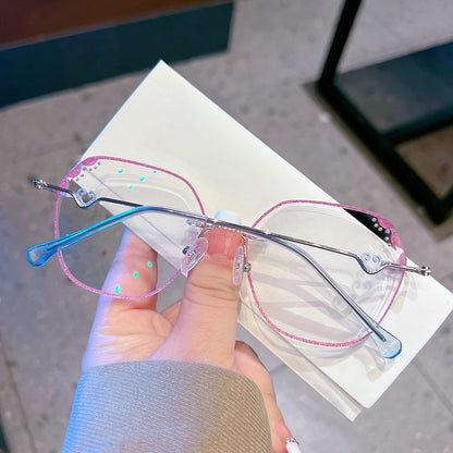 Model 688S Woman's Eyeglasses Myopia Rimless Glasses Purple Frame Charm Hoop Decorative Anti Blue Light Eyewear Customizable CYL Degree