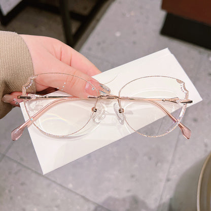 Model 611 Elegant Women Eyeglasses Anti Blue Light Transparent Optical Lenses Custom Prescription Decorative Female Grade Rimless Eyewear