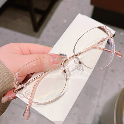 Model 611 Elegant Women Eyeglasses Anti Blue Light Transparent Optical Lenses Custom Prescription Decorative Female Grade Rimless Eyewear