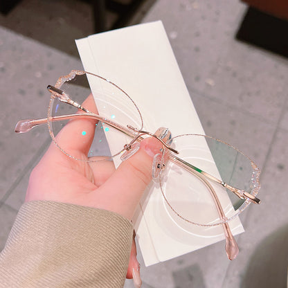 Model 611 Elegant Women Eyeglasses Anti Blue Light Transparent Optical Lenses Custom Prescription Decorative Female Grade Rimless Eyewear