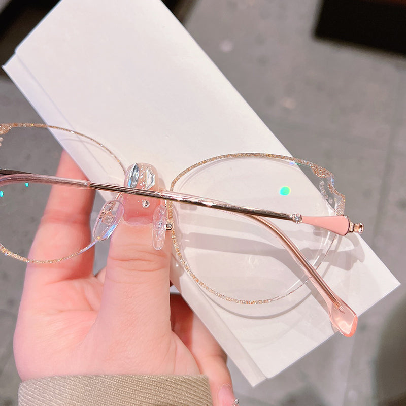 Model 611 Elegant Women Eyeglasses Anti Blue Light Transparent Optical Lenses Custom Prescription Decorative Female Grade Rimless Eyewear