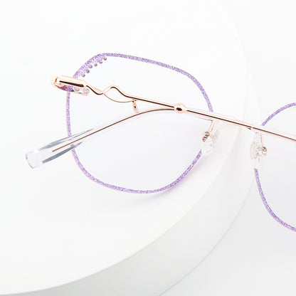 Model 690 Elegant Fashion Women's Eyeglasses With Purple Diamonds Rimless Glasses Anti Blue Light Customized Prescription Charming Eyewear