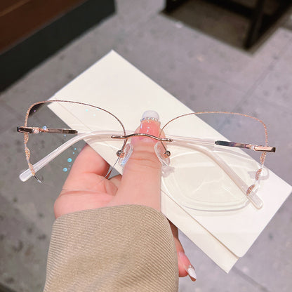 Model 627 Women's Eyeglasses Simple Style Frameless Myopia Glasses Anti Blue Light Computer Custom CYL Prescription Clear Lenses Eyewear