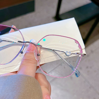 Model 688S Woman's Eyeglasses Myopia Rimless Glasses Purple Frame Charm Hoop Decorative Anti Blue Light Eyewear Customizable CYL Degree