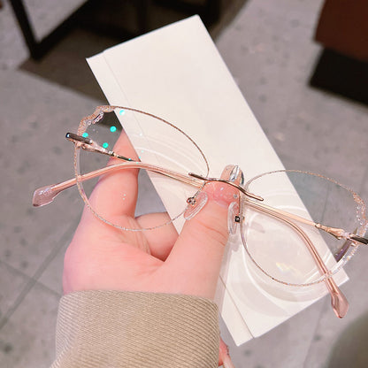 Model 611 Elegant Women Eyeglasses Anti Blue Light Transparent Optical Lenses Custom Prescription Decorative Female Grade Rimless Eyewear