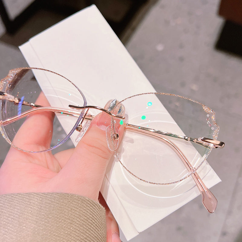 Model 611 Elegant Women Eyeglasses Anti Blue Light Transparent Optical Lenses Custom Prescription Decorative Female Grade Rimless Eyewear