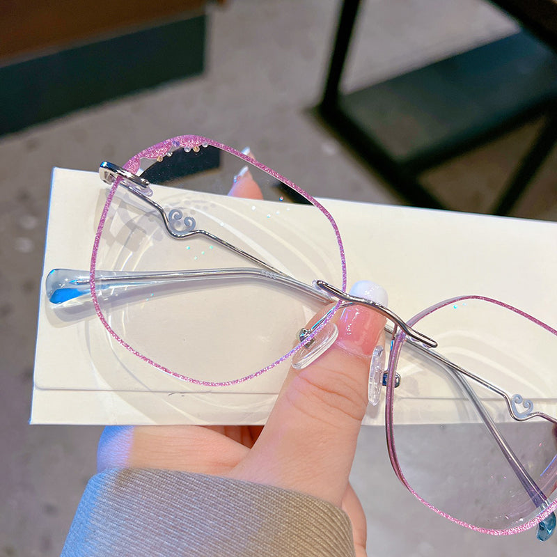 Model 688S Woman's Eyeglasses Myopia Rimless Glasses Purple Frame Charm Hoop Decorative Anti Blue Light Eyewear Customizable CYL Degree