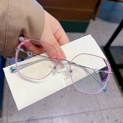 Model 688S Woman's Eyeglasses Myopia Rimless Glasses Purple Frame Charm Hoop Decorative Anti Blue Light Eyewear Customizable CYL Degree