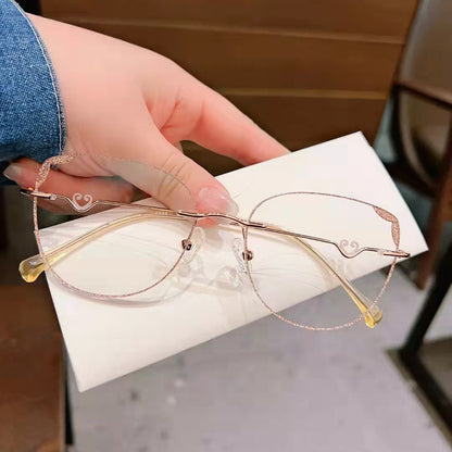 Model 688 Blue Anti Light Women Myopia Glasses Custom Prescription Rimless Eyeglasses Frame With Charm Hoop Decoration Oversize Eyewear