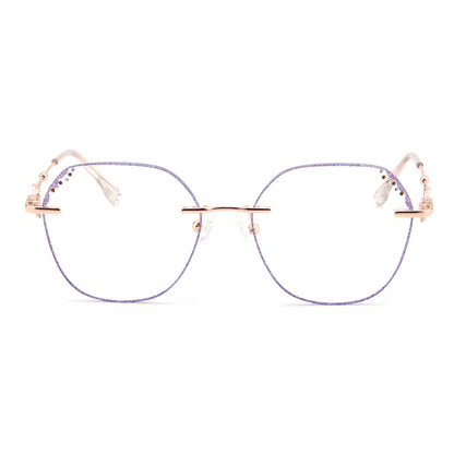 Model 690 Elegant Fashion Women's Eyeglasses With Purple Diamonds Rimless Glasses Anti Blue Light Customized Prescription Charming Eyewear