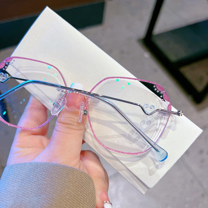 Model 688S Woman's Eyeglasses Myopia Rimless Glasses Purple Frame Charm Hoop Decorative Anti Blue Light Eyewear Customizable CYL Degree