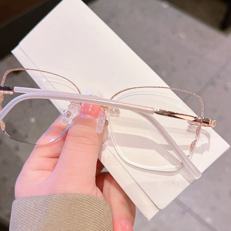 Model 627 Women's Eyeglasses Simple Style Frameless Myopia Glasses Anti Blue Light Computer Custom CYL Prescription Clear Lenses Eyewear