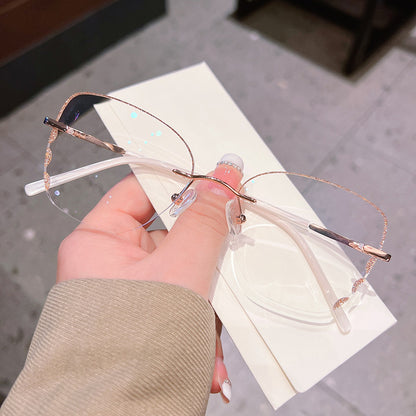 Model 627 Women's Eyeglasses Simple Style Frameless Myopia Glasses Anti Blue Light Computer Custom CYL Prescription Clear Lenses Eyewear