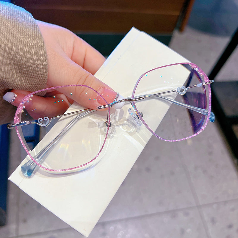 Model 688S Woman's Eyeglasses Myopia Rimless Glasses Purple Frame Charm Hoop Decorative Anti Blue Light Eyewear Customizable CYL Degree