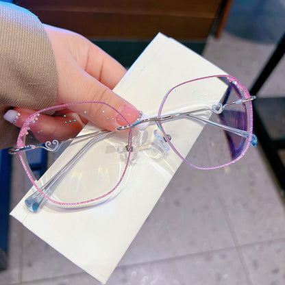 Model 688S Woman's Eyeglasses Myopia Rimless Glasses Purple Frame Charm Hoop Decorative Anti Blue Light Eyewear Customizable CYL Degree