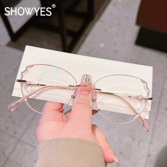 Model 611 Elegant Women Eyeglasses Anti Blue Light Transparent Optical Lenses Custom Prescription Decorative Female Grade Rimless Eyewear