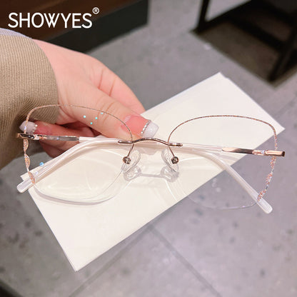 Model 627 Women's Eyeglasses Simple Style Frameless Myopia Glasses Anti Blue Light Computer Custom CYL Prescription Clear Lenses Eyewear