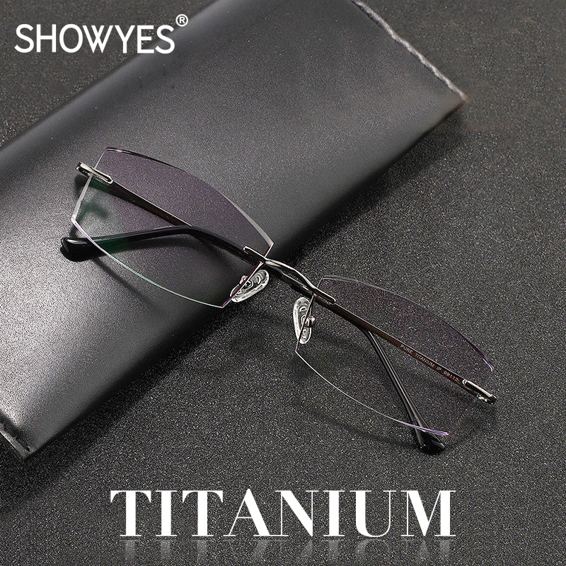 Model DG109 SHOWYES Titanium Myopia Rimless Glasses Men Custom Prescription Optical Eyeglasses for Man Graduated Lenses Eyewear