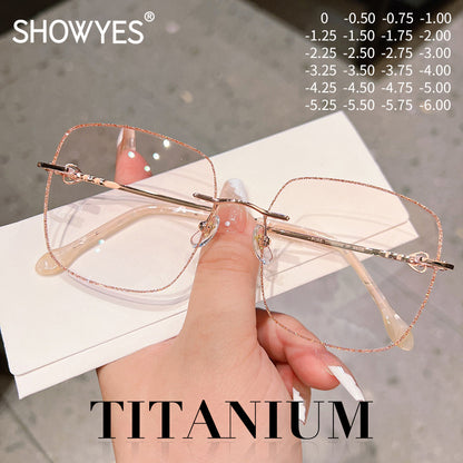 Model 8908 Titanium Anti Blue Light Myopia Women's Eyeglasses Oversized Square Prescription Glasses Crown Temples Ti Computer Lady Eyewear