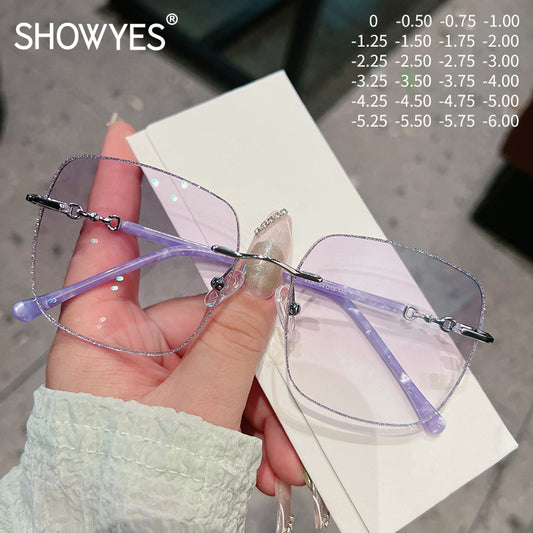 Model 8130 New Oversized Square Anti Blue Light Myopia Women's Eyeglasses Lady Prescription Eyewear Noble Purple Lenses and Temples Glasses