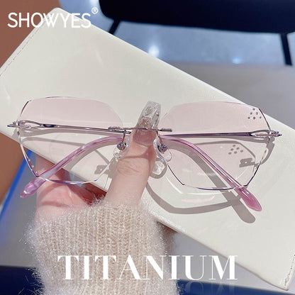 Model  6011-7011 SHOWYES UltraLight Rimless Titanium Women Myopia Glasses Anti Blue Light Prescription Eyeglasses Customized Spectacles Eyewear