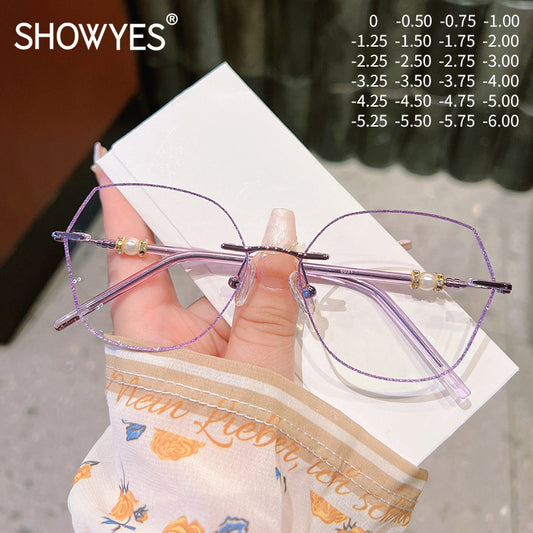 Model 6301 Blue Light Blocking Myopia Women's Eyeglasses Noble Pearl Purple Accessory Temples Prescription Glasses Optical Lenses for Women