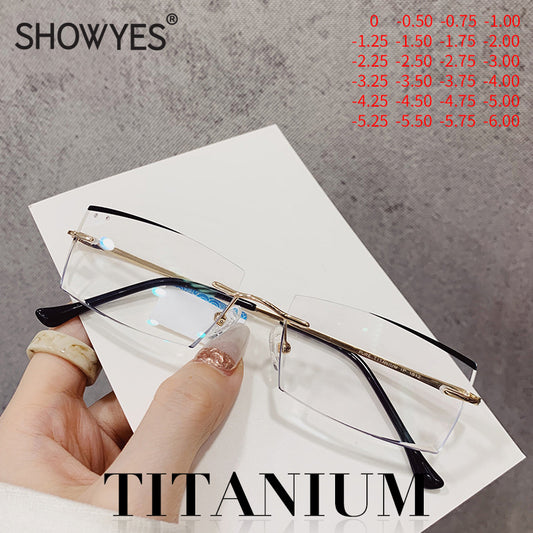 Model  1812 2020 NEW Anti Blue Light Men Titanium Rimless Myopia Glasses Simple And Generous Lens Prescription Diamond Cutting Eyeglasses