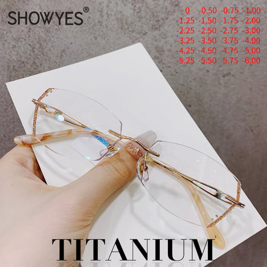 Model 1802 2021 NEW Anti Blue Light Filter Rimless Titanium Myopia Women Glasses Lightweight Women's Prescription Diamond Cutting Eyewear