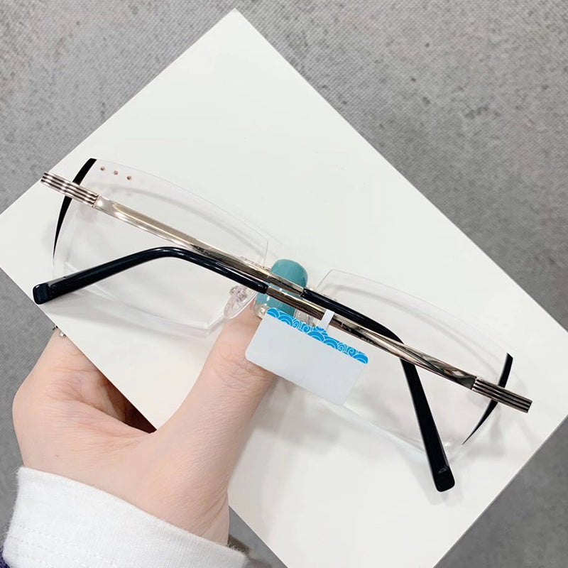 Model 1816 Bluelight Blocking Filter Rimless Titanium Glasses Myopia Men Eyeglasses Diamond Cutting Ti Optical Eyewear Spectacles Male