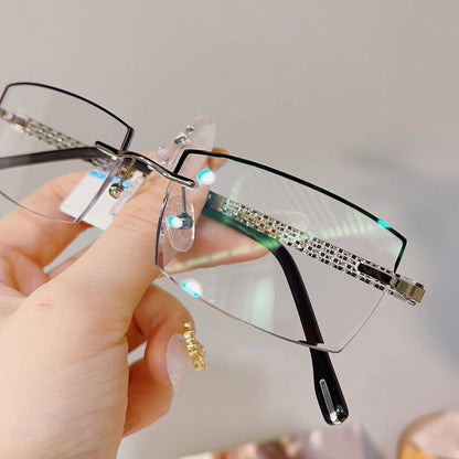 Model 1025 Business Style Anti Blue Light Filter Myopia Glasses Men Rimless Computer Eyeglasses Customized CYL Eyewear Diamond Cutting