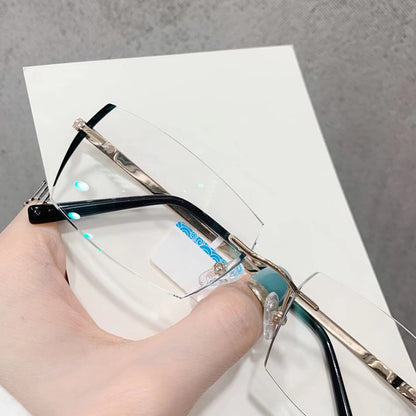 Model 1816 Bluelight Blocking Filter Rimless Titanium Glasses Myopia Men Eyeglasses Diamond Cutting Ti Optical Eyewear Spectacles Male