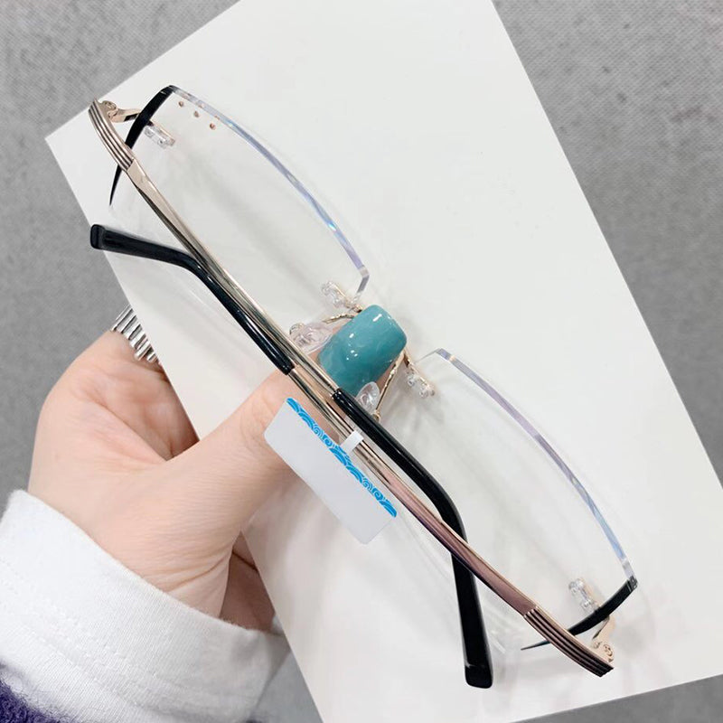 Model 1816 Bluelight Blocking Filter Rimless Titanium Glasses Myopia Men Eyeglasses Diamond Cutting Ti Optical Eyewear Spectacles Male