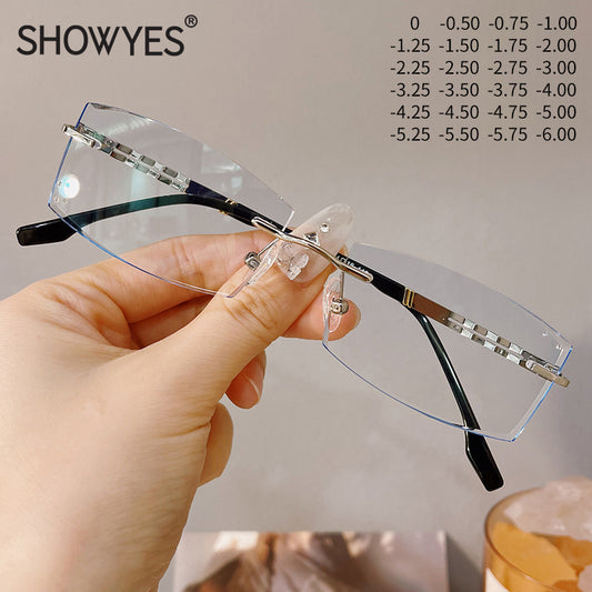 Model 1120 Gradient Anti Blue Light Rimless Glasses Myopia Men Business Eyeglasses Frameless Diamond Cutting Bluelight Blocking Eyewear