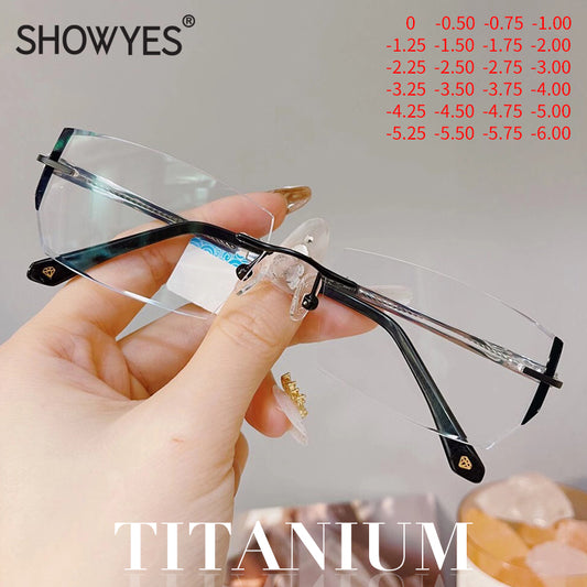 Model 99911 New Business Titanium Anti Blue Light Rimless Glasses Men Myopia Ti Computer Eyeglasses Silver Frameless Gentleman Eyewear