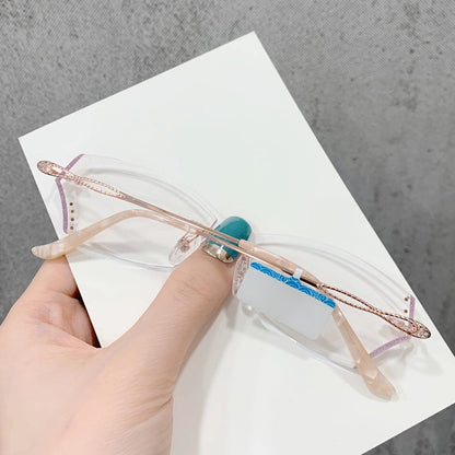 Model 1611 Anti Blue Light Titanium Prescription Glasses Women Rimless Eyeglasses Customized Myopia Princess Style Diamond Cutting Rimless