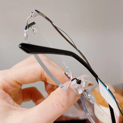 Model 99911 New Business Titanium Anti Blue Light Rimless Glasses Men Myopia Ti Computer Eyeglasses Silver Frameless Gentleman Eyewear