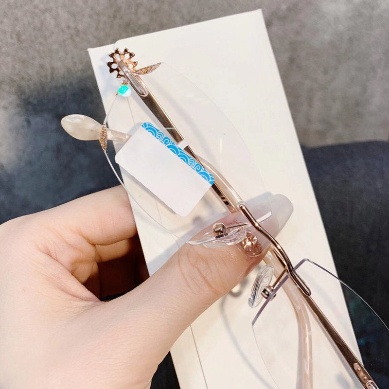 Model 8042 Anti Blue Light Glasses Women Rimless Eyeglasses Snowflake Style Frame Computer Prescription Frameless Diamond Cutting Eyewear